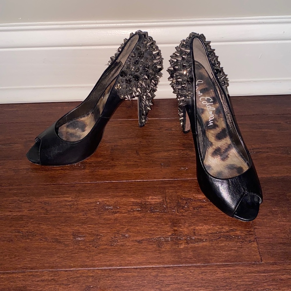 Sam Edelman black leather spiked heels